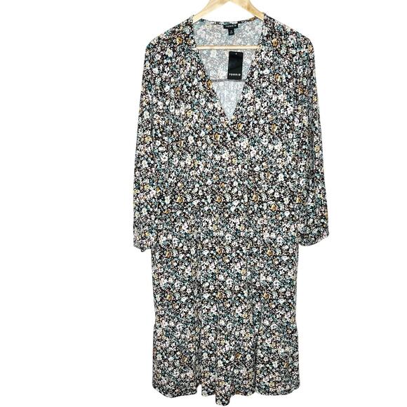 Torrid Floral Print Tiered Faux Wrap Dress Burgundy Womens 2X Wedding Guest Fall - Picture 1 of 10